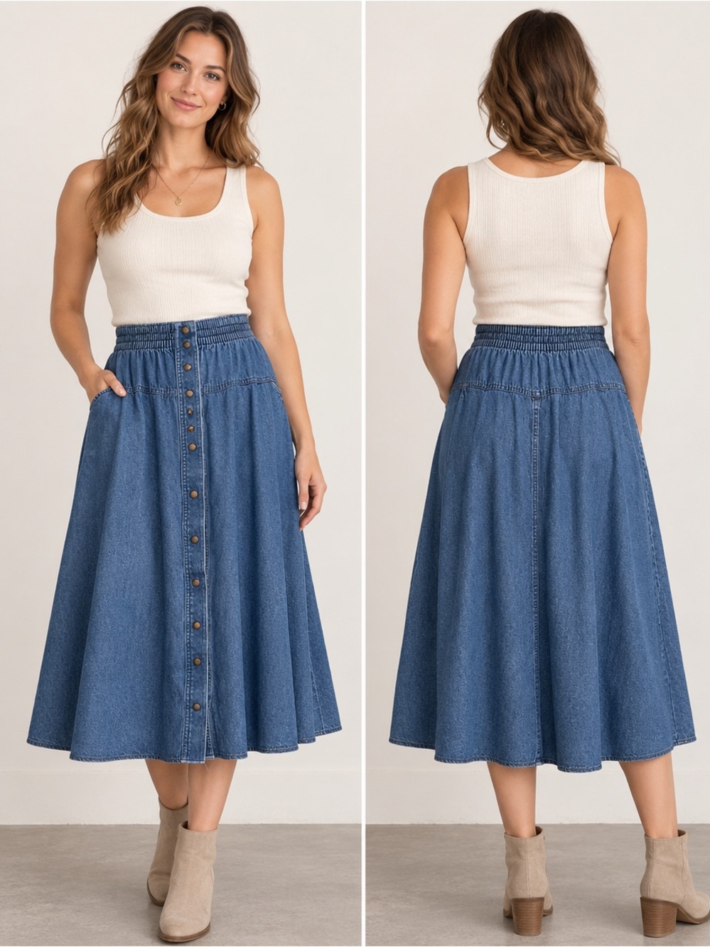 Vintage St Michael Marks & Spencer Made in UK Denim Midi Skirt